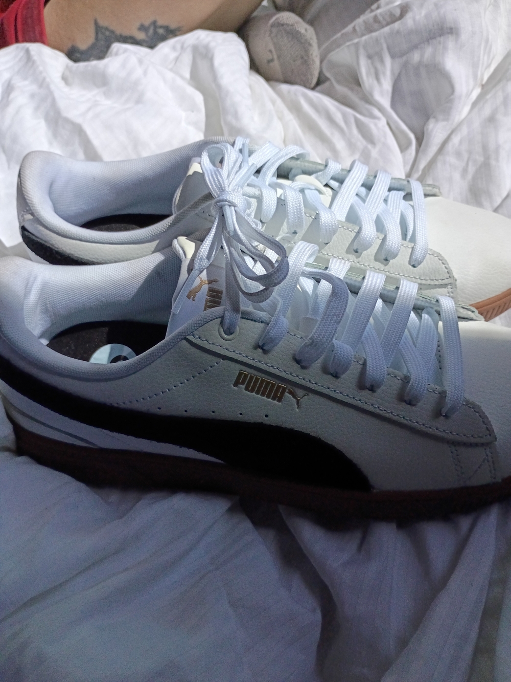 Puma Men’s White Sneakers with Black Formstrip and Brown Outsole